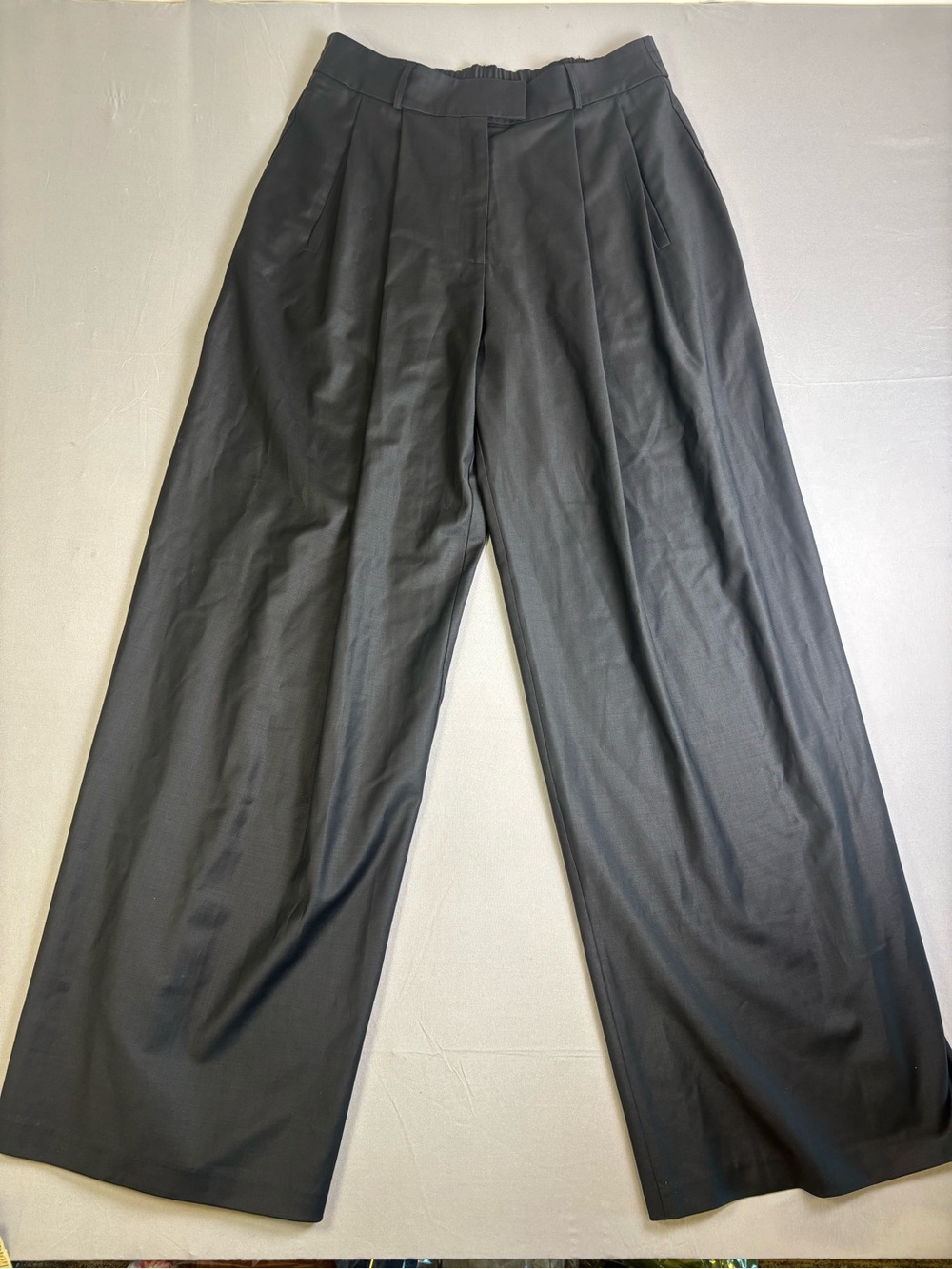 Etna Shirts Deep Black Wide Leg Virgin Wool Pants Pleated Size Large Like New